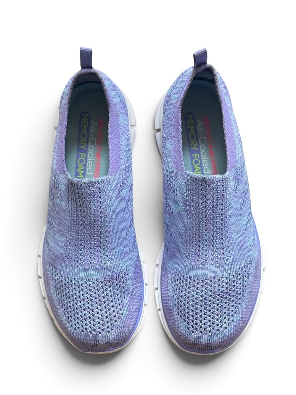Skechers Purple and Aqua Gilder Stunner Flex Slip On Knit Sneakers Size 7.5